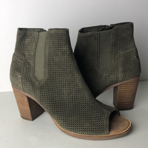 Toms Majorca Suede Perforated Peep Toe Ankle Boots 9 - Picture 2 of 11
